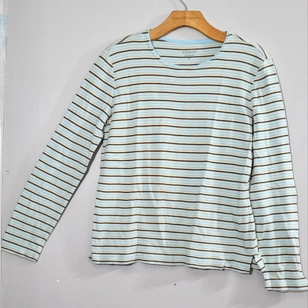 Classic Elements size small womens stripped black blue tan long sleeve top